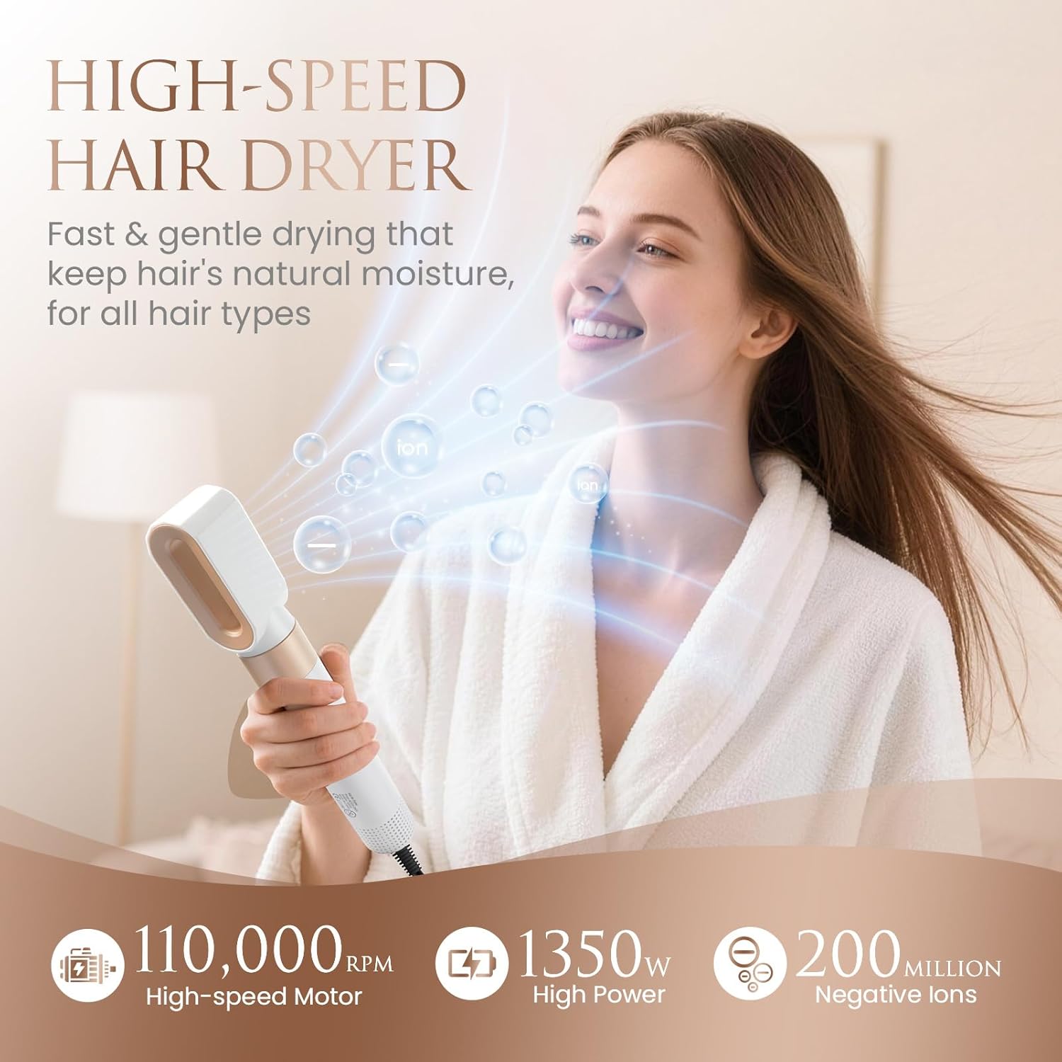 5-in-1 Hair Styler, Hot Air Brush Set, Detachable Hair Dryer Brush Air Curler Air Styler Wrap, Hair Styling Tool for Curling, Straightening, Volumizing,Hair-Dryer Brush for Salon-Style at Home/Travel