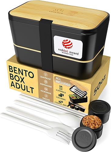 Umami Caja Bento de alta calidad que es 100% a prueba de fugas y muy fácil de limpiar, encajable para almacenamiento, todo en uno y sin BPA