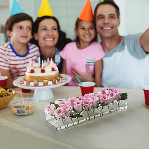 Miniatura 4 de Jarrón de acrílico transparente de 16 pulgadas de largo, centro de mesa rectangular floral, jarrones para centros de mesa con 16 agujeros para