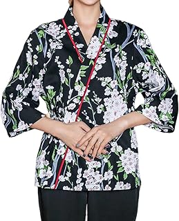 Womens Sushi Chef Jacket 4/3 Sleeve Kitchen Restaurant Chef Coat Chef Top Chef Uniform Work Wear(Size:L,Color:Top)
