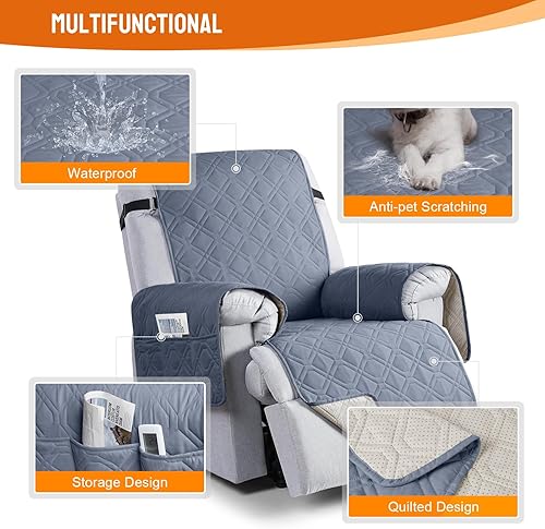 Miniatura 80 de VANSOFY Fundas 100% impermeables para sillas reclinables, antideslizantes, para sillas reclinables, protector de muebles, funda lavable con Negro