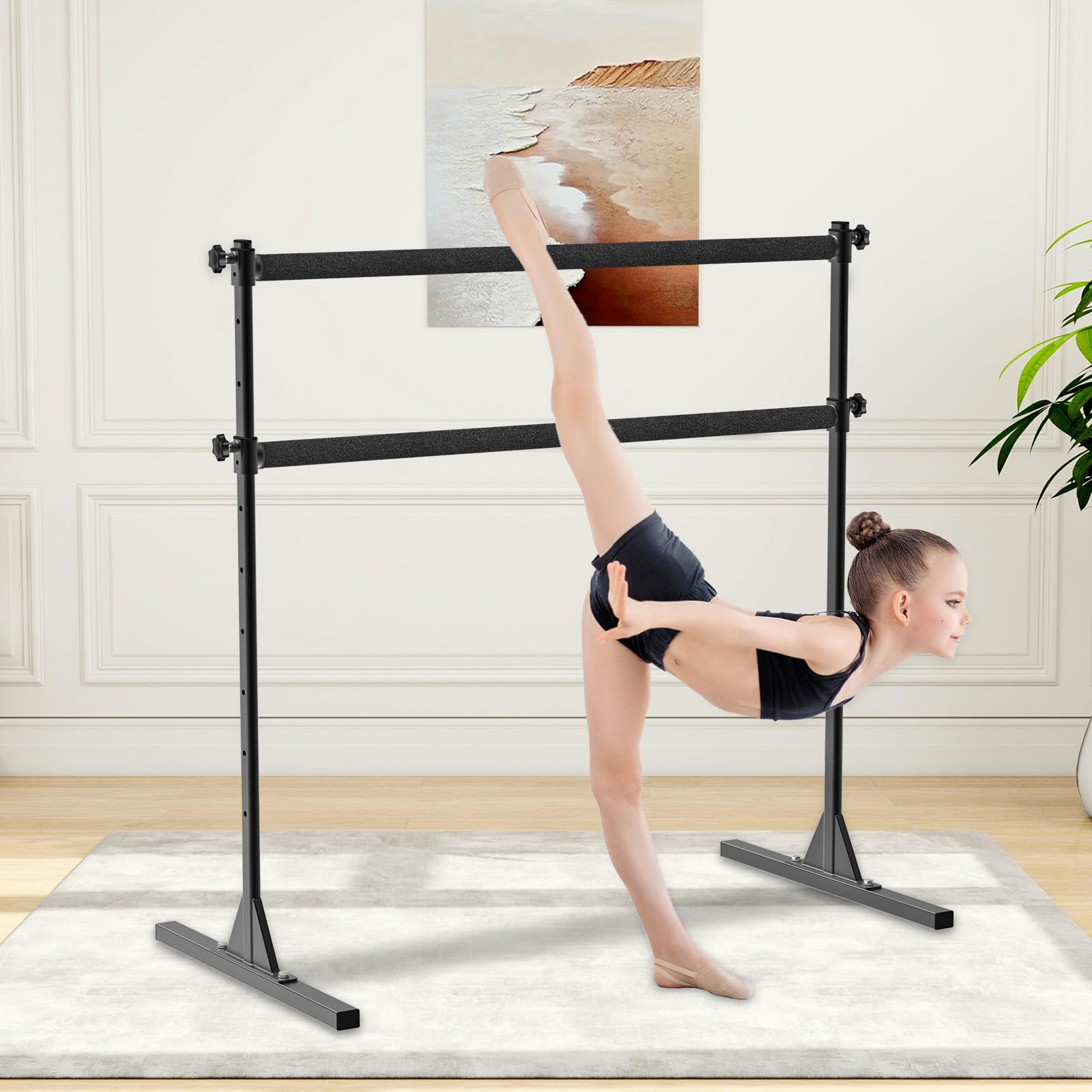 BeneLabel Sbarra da Balletto Autoportante, 10 Altezze Regolabili Sbarra da Balletto Bambini Ragazze Portatile Sbarra da Danza Adulti Casa Mobile da Pavimento Fitness Yoga Sbarra per Stretching