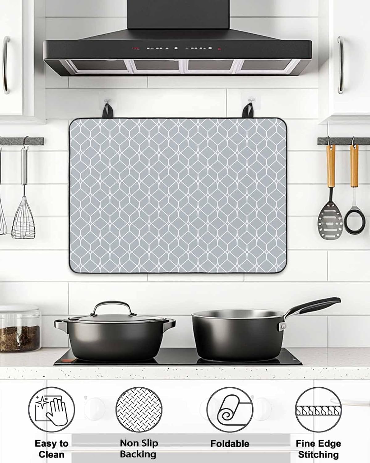 Stove Top Cover Modern Geometric Stove Cover for Electric Stove Top Grey Color Blocks Glass Cooktop Covers Anti-Slip Mat Heat R esistant Countertop Protector Kitchen Decor 28.5"x20.5"