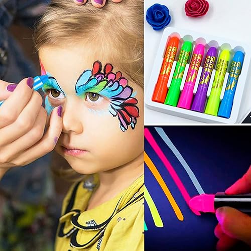 Miniatura 3 de 12 piezas de pintura facial y corporal que brilla en la luz negra, fluorescente, neón UV, para Halloween, club, maquillaje, Navidad, fiesta, kit de