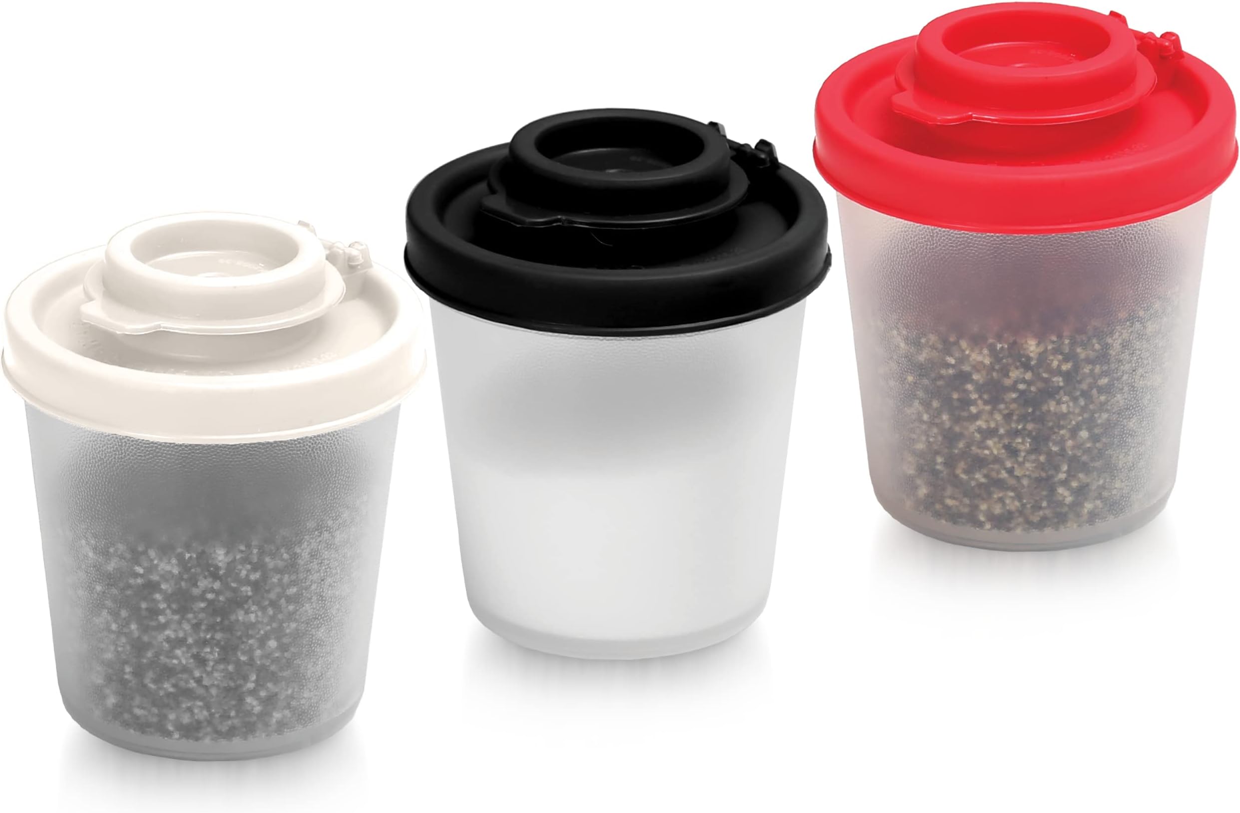 SIGNORAWARE Salt and Pepper Shakers Moisture Proof Salt Shaker to go Camping Picnic Outdoors Kitchen Lunch Boxes Travel Spice Set Clear with colored lids Plastic Airtight Dispenser (Medium,3 pack)