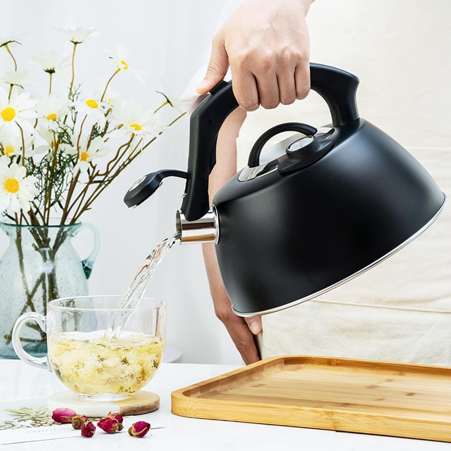 Wasserkessel Induktion Pfeifender Teekessel Aus Edelstahl Mit Temperaturanzeige, Küchenpfeifkessel, Gasherdkessel Wasserkessel Gasherd (Color : Nero, Size : 2.5L)