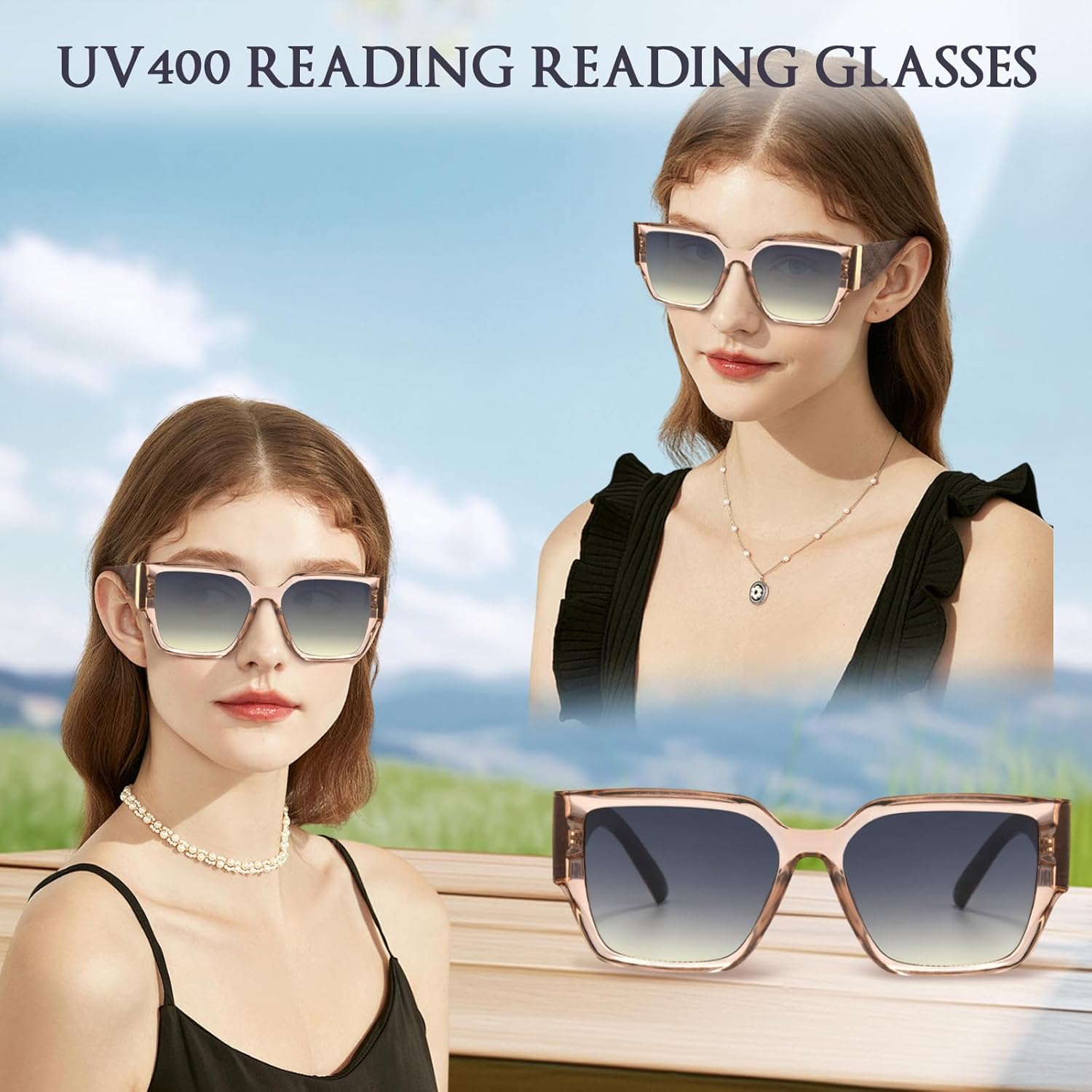 Oversized Reading glasses Sunglasses for Women, Stylish UV400 Reader Full Lens Eyewear for OutdoorBeach Travel Driving - Image 3