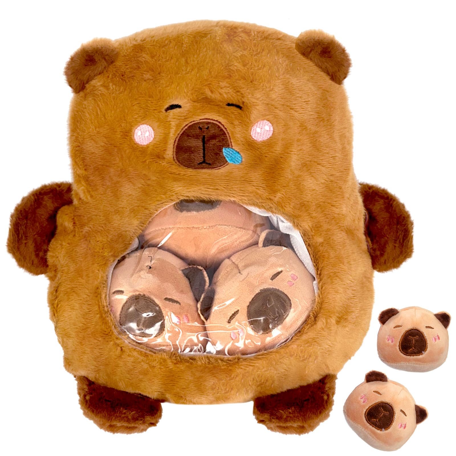 Generico Cuscino Per Capybara, Generico Peluche Capibara con 3 mini Capibara Peluche, morbide bambole Capibara regalo di compleanno