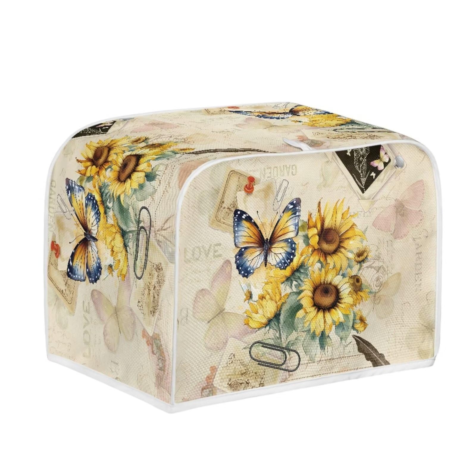 JSLXYYBQ Toaster Dust Cover 2 Slice, Microwave Oven Grill Cover, Stain Resistant Dustproof Kitchen Small Appliance With Top Handle - Butterfly Sunflower Retro