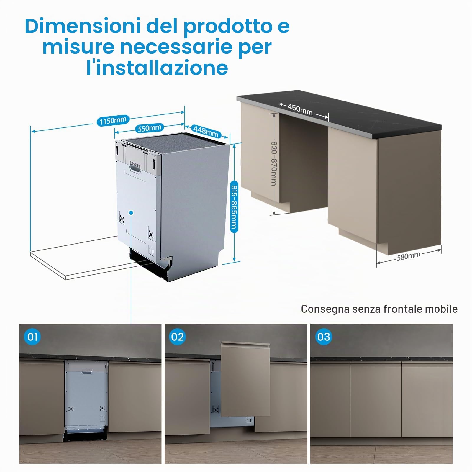 Midea SV 5.14K10C - Lavastoviglie completamente integrata 45 cm, 10 soffitti a misura, lavabile in lavastoviglie con WiFi, 8 programmi, 44 dB, apertura automatica della porta, 0-24H, in acciaio inox