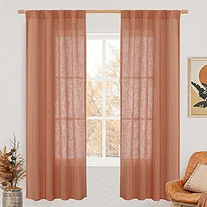 LAMIT Light Filtering Linen Curtains 72 inches Long for Bedroom, Linen Textured Semi Sheer Back Tab and Rod Pocket Boho Drapes for Window/Living Room, Terracotta, 2 Panels, 34 x 72 Inch