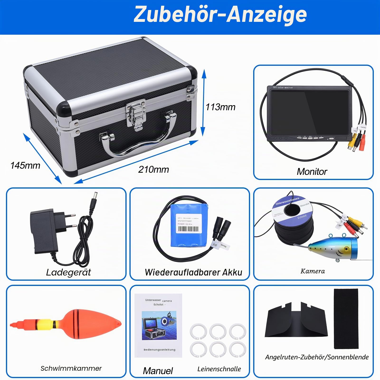 KAOLALI Unterwasser-Angelkamera Kamera für Unterwasserangeln, LCD-Display, HD, 1080P, Unterwasserkamera, Angeln, Wasserdicht, für Fischerei auf EIS im See und Boot