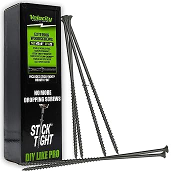 Velocity Long Length Exterior 8 Inch Wood Screws - T30 Torx Bits Size #12 Rust Resistant Long Wood Screw Set with Stick Tight Hexstix Driver Bit 25 Count