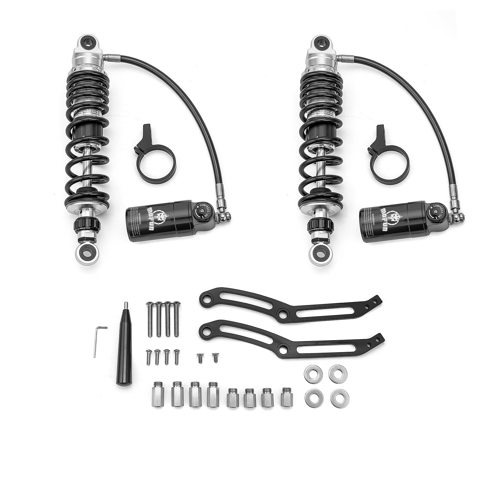 Mofun Remote Reservoir Rear Suspension Shocks Compatible with Harley Touring Road King Street Electra Road Glide 2014-2024 with Gloss Black Reservoir
