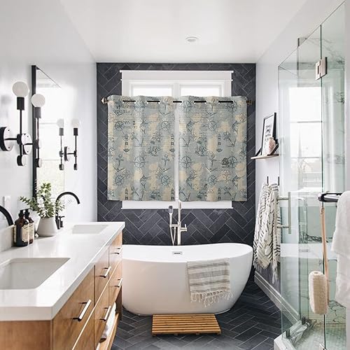 Miniatura 3 de Paneles de cortina para ventana de 72 pulgadas de largo, tratamiento de ventana de mapa náutico con ojales, lancha de faro de vela, ancla azul