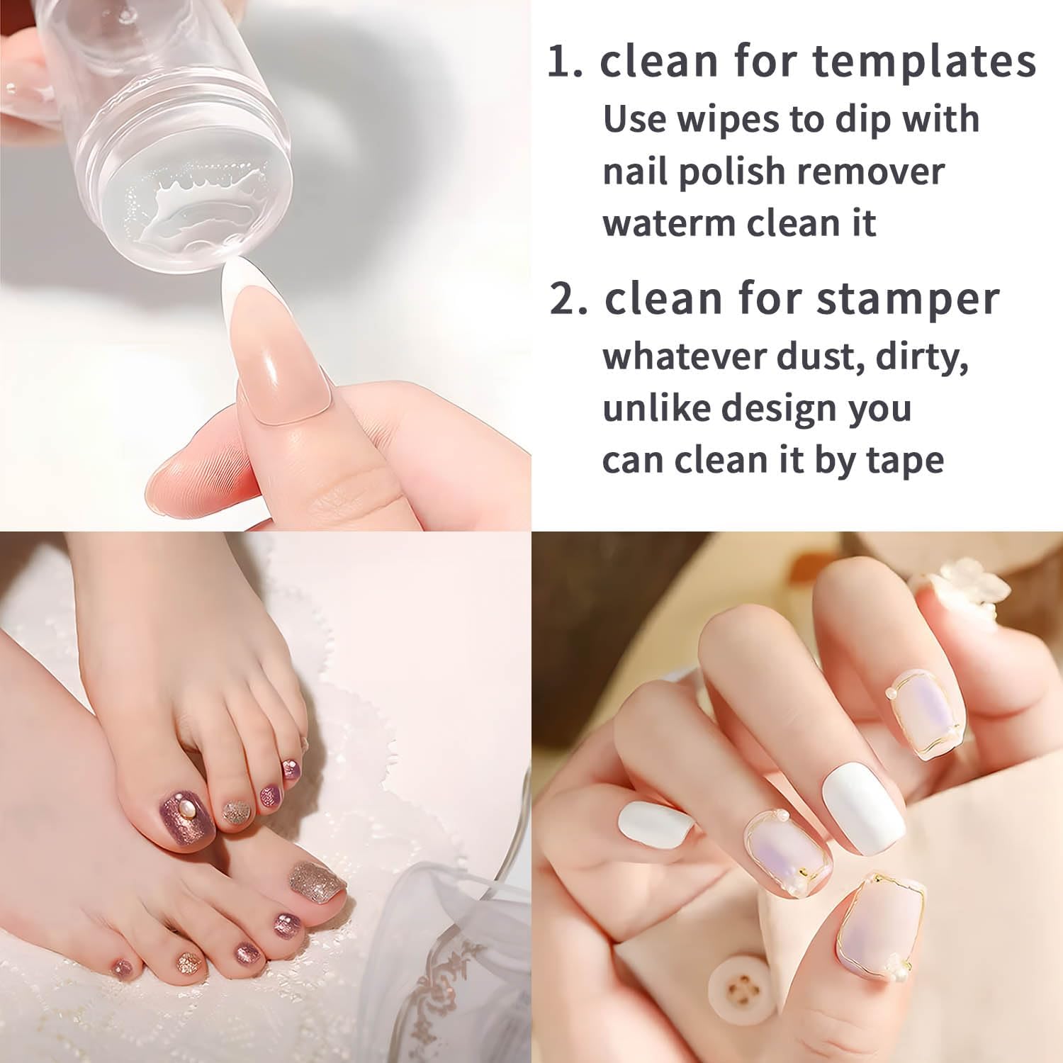 Herramienta de punta francesa, kit de sellos de arte de uñas, gelatina de silicona transparente con raspador, sello de punta francesa para manicura en el hogar DIY puntas de uñas (2 piezas)