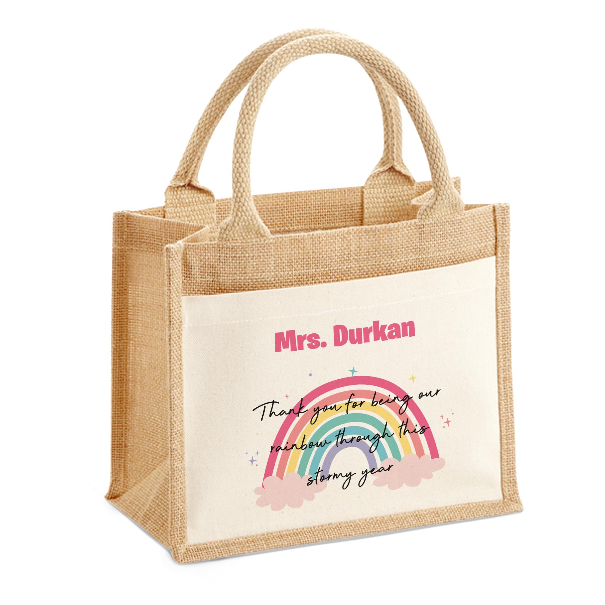 Print Maniacs Personalised Teacher Tote Bag with Custom Name, Jute Base, Premium Cotton Canvas, Unisex, Adult, One Size, Beige โ image 1