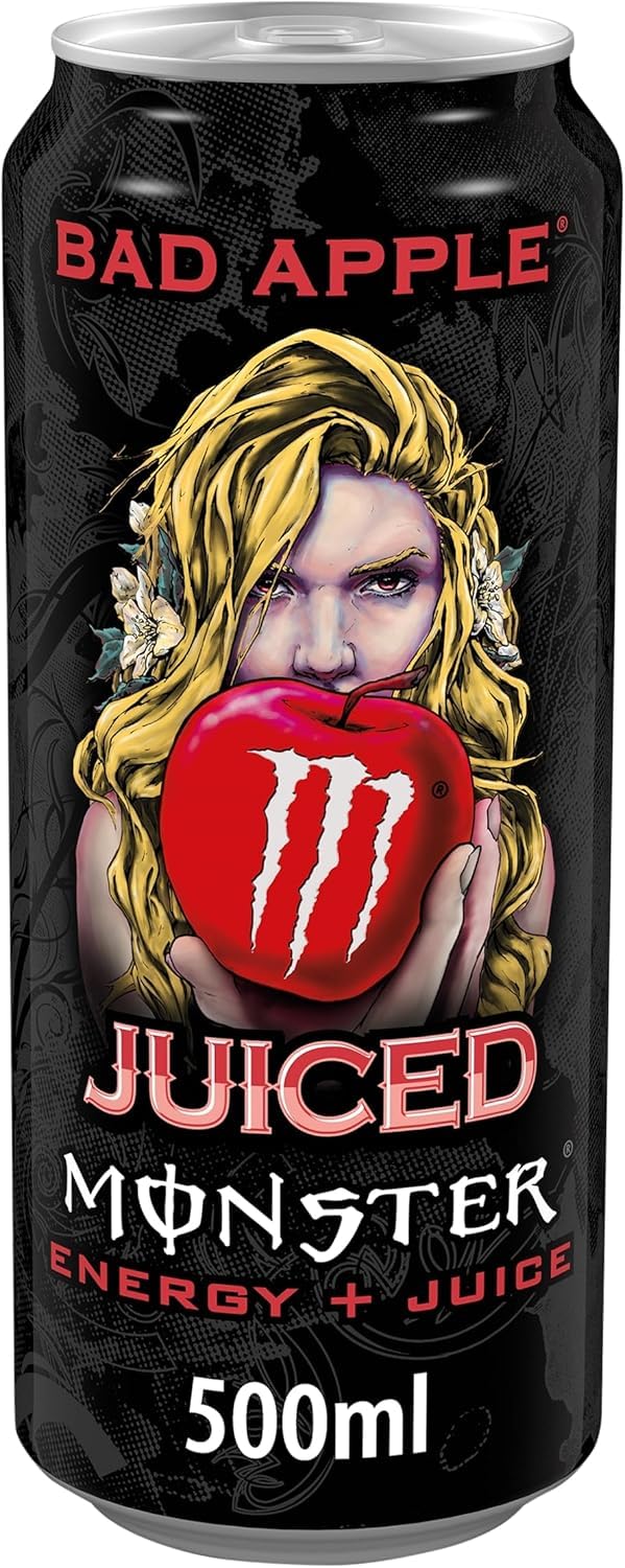 Monster Juiced Energy Drink - Bad Apple Flavor, 500ml Cans (Pack of 12) By COUGAR - Energy + Juice Blend, Bold Apple Taste, High Caffeine & B-Vitamins (IMPORTED-USA) 1