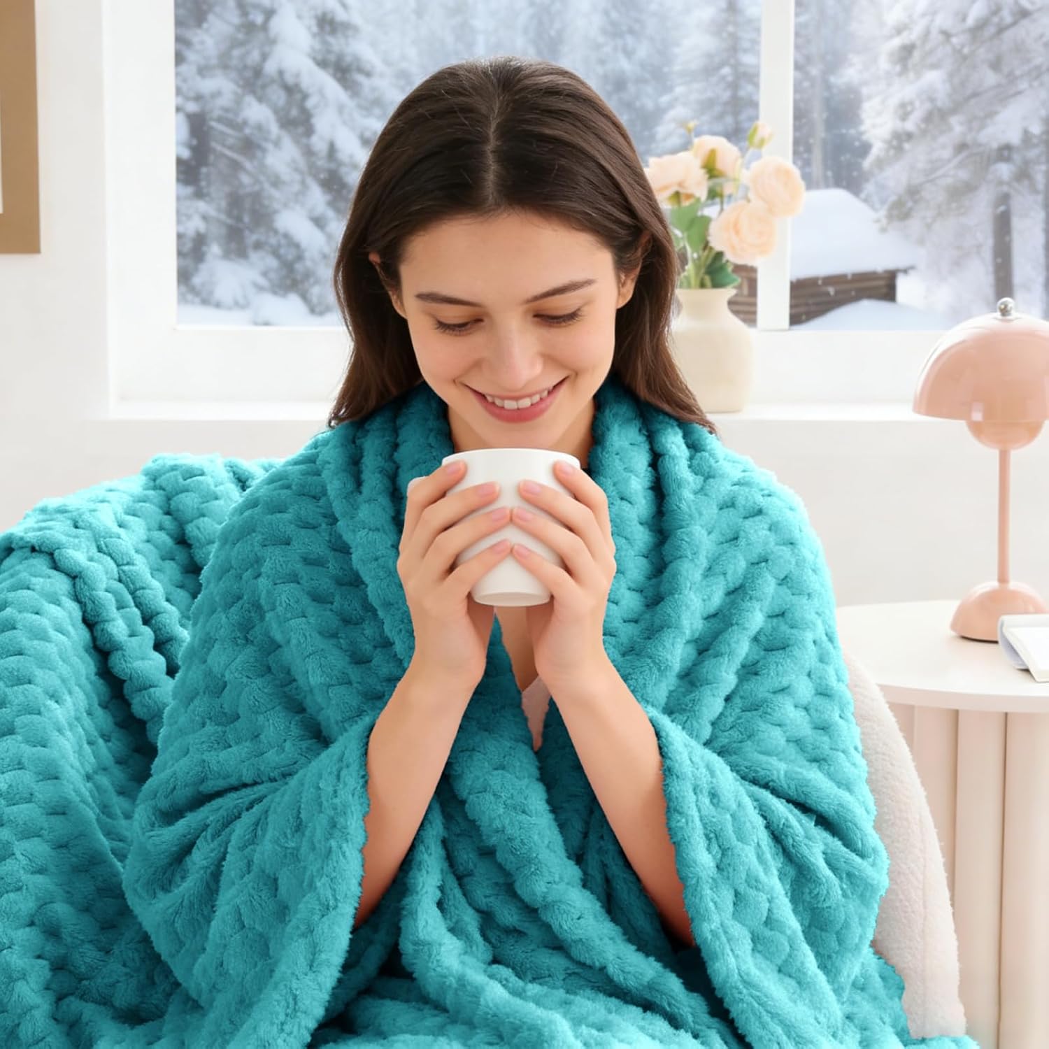 BEDELITE Fleece Throw Blanket for Couch & Bed - 3D Jacquard Decorative Teal Blanket, Super Soft and Cozy Warm Fuzzy Blanket All Seasons Suitable, 50x60Inches - Image 4