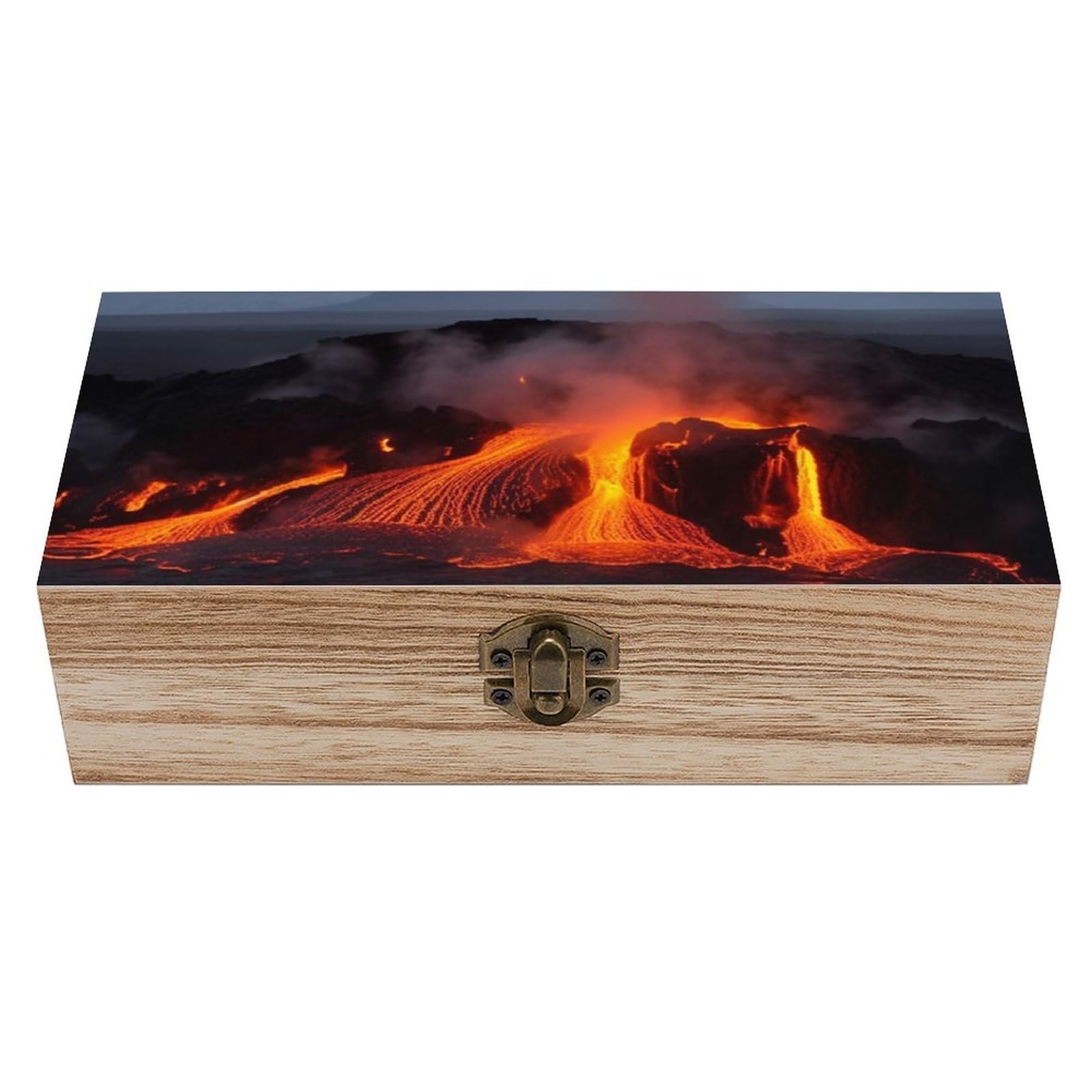 AQRJLPM Wooden Jewelry Box Beautifully Keepsake Box Trinket Box Keepsake Storage Organizer Kilauea Volcano Handmade Wooden Box for Storing Jewelry, Coins, Tartot Cards, Small Treasures