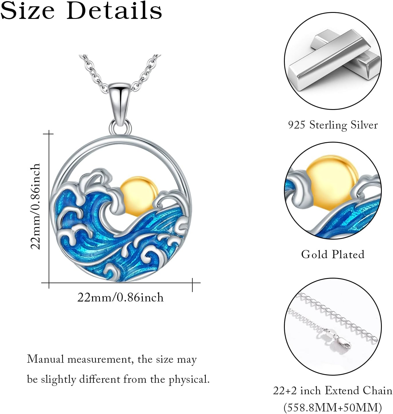 Natural Necklace for Women 925 Sterling Silver Mountain/Wave Pendant Necklace Nature Jewelry Gift for Women - Image 5