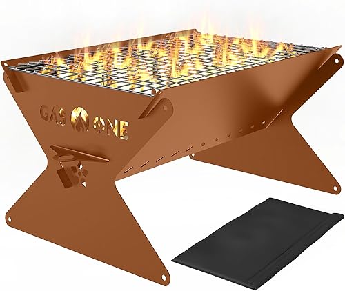 GasOne Parrilla de carbón portátil de 15 pulgadas  Parrilla plegable para barbacoa  Parrillas de camping para patio trasero, hoguera, patio  Hoguera