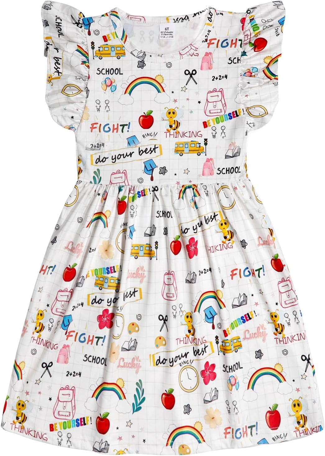 Toddler Little Girls Back to School Dress Flutter Sleeve Swing First Day of School Dress Summer Outfit 3-8 Years