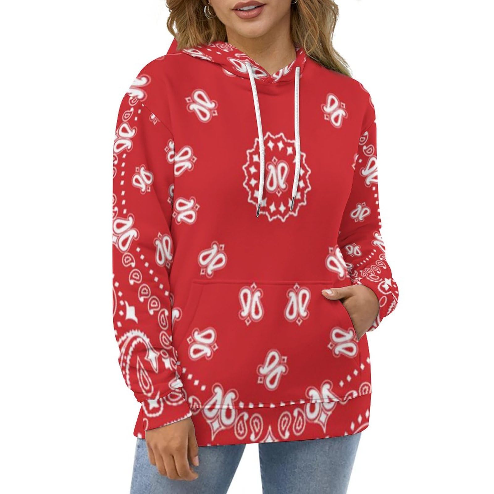 Amazon.com : Red Bandana Pattern Adult Hooded Sweatshirt Pullover