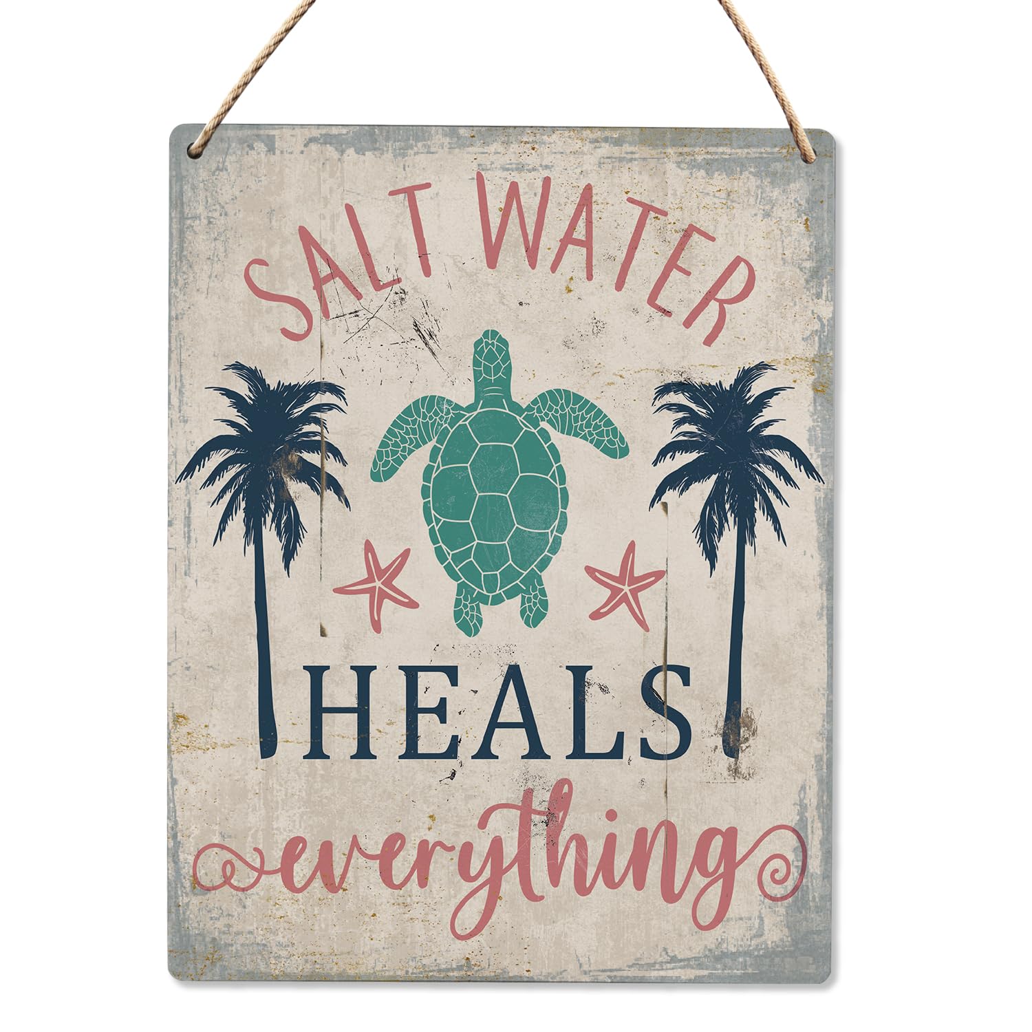 UYIKG Summer Ocean Beach Wall Decor Sign,Sea Turtle Wood Hanging Sign,Sea Turtle Palm Tree Beach Decorations for Home Coastal Beachy Room 8x10 Inch-image-20