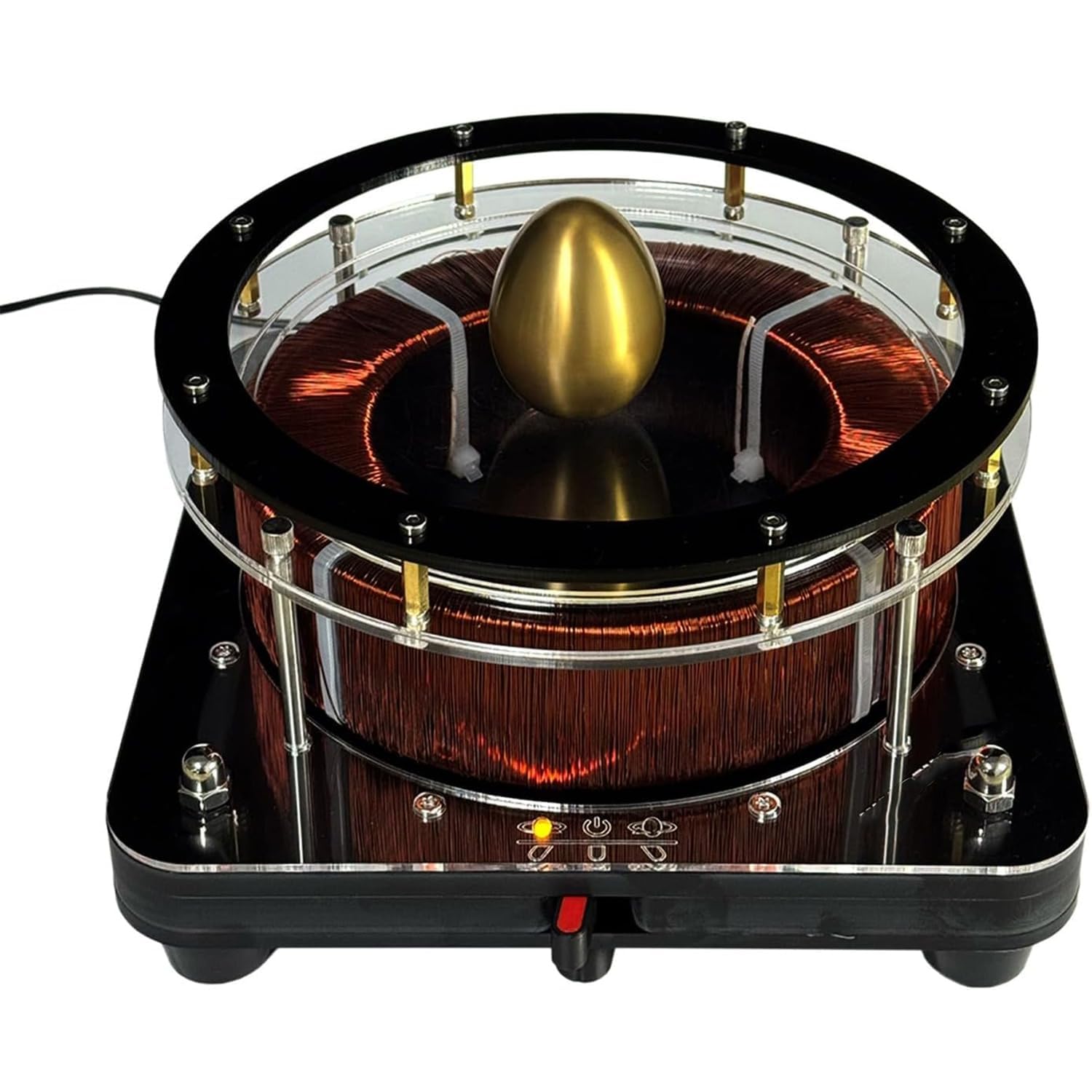 Model elektromagnetycznego akceleratora cyklotronowego – cewka obrotowa i pole magnetyczne, konstrukcja akrylowa i metalowa do edukacji fizycznej i eksperymentów naukowych STEM