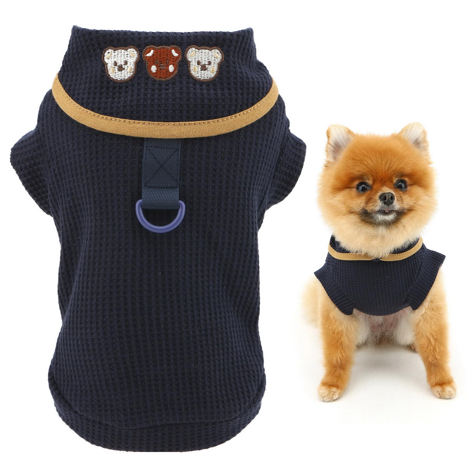 SMALLLEE_LUCKY_STORE Camisa de punto gofre para perros pequeños, camiseta sólida para mascotas con anillo en D, ropa elástica de verano y primavera, camiseta para cachorros, ropa de chihuahua yorkie