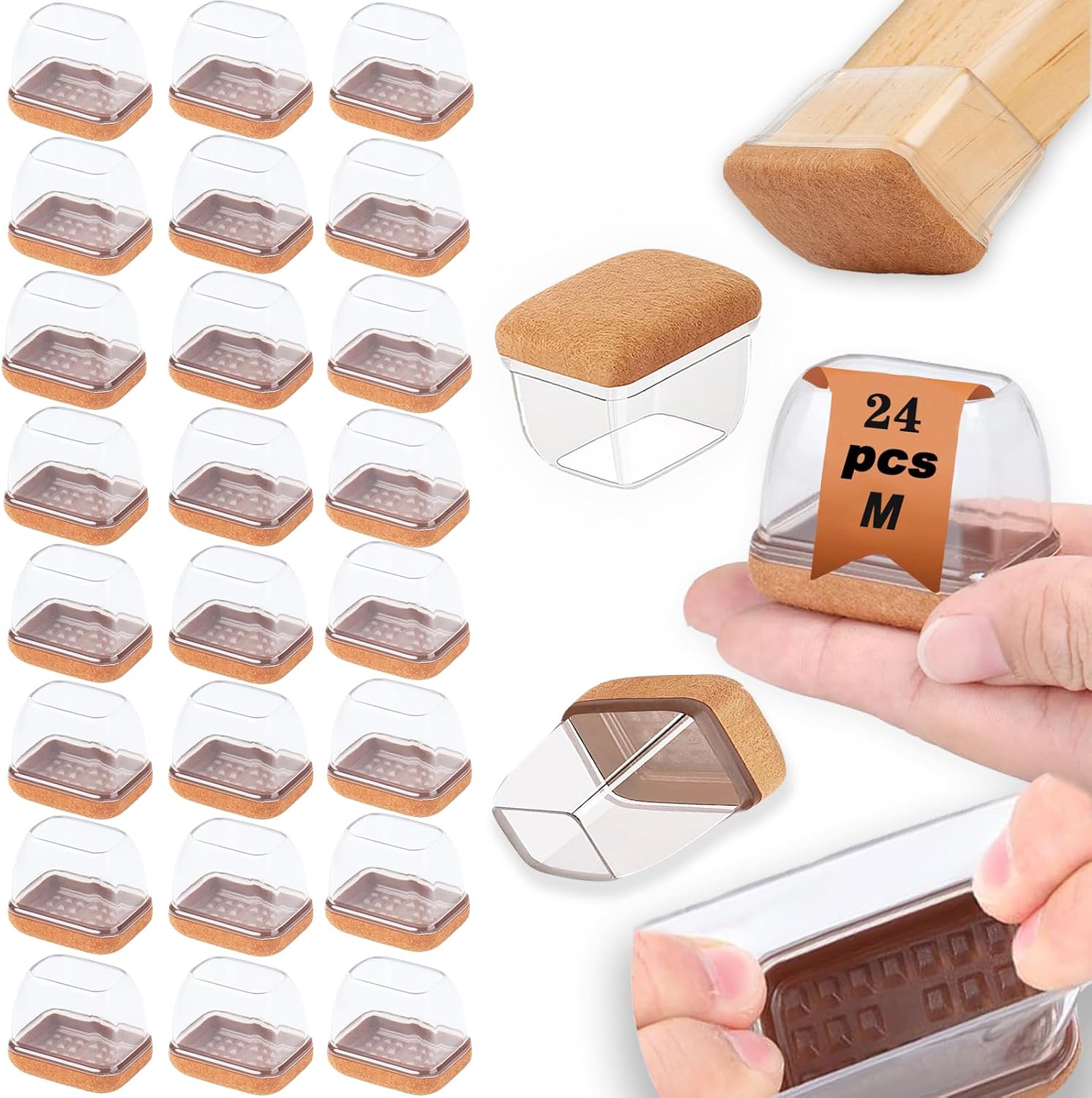 Rectangle Chair Leg Floor Protectors for Hardwood Floors, 24PCS Felt