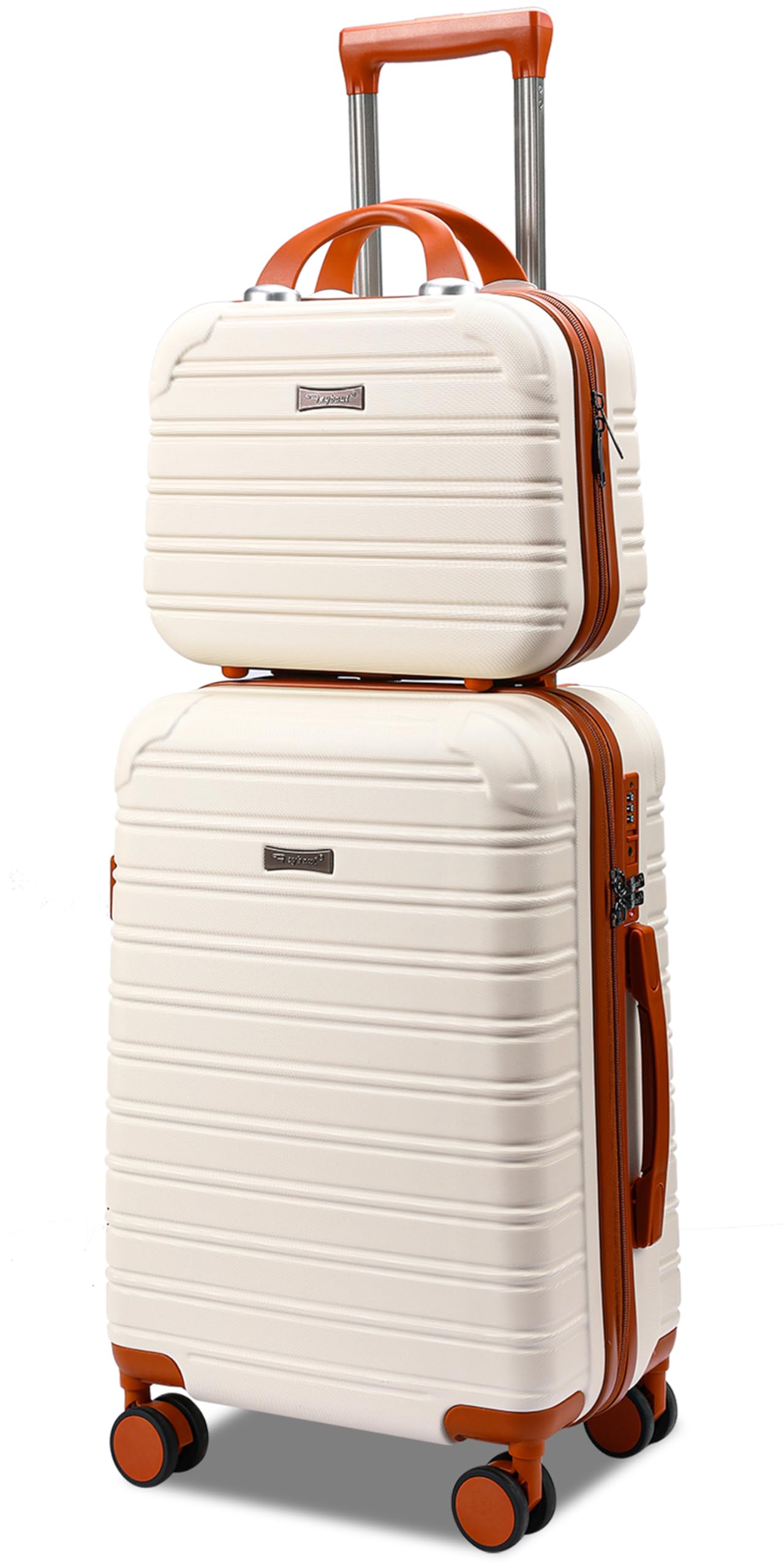 Hard Case Luggage 2 Piece Sets Carry On Luggage Lightweight With Spinner Wheels Rolling Suitcase 22x14x9 Airline Approved PC+ABS TSA Lock Hardshell Travel Carry On Hardside 14/20 Inch 2PCS,Beige