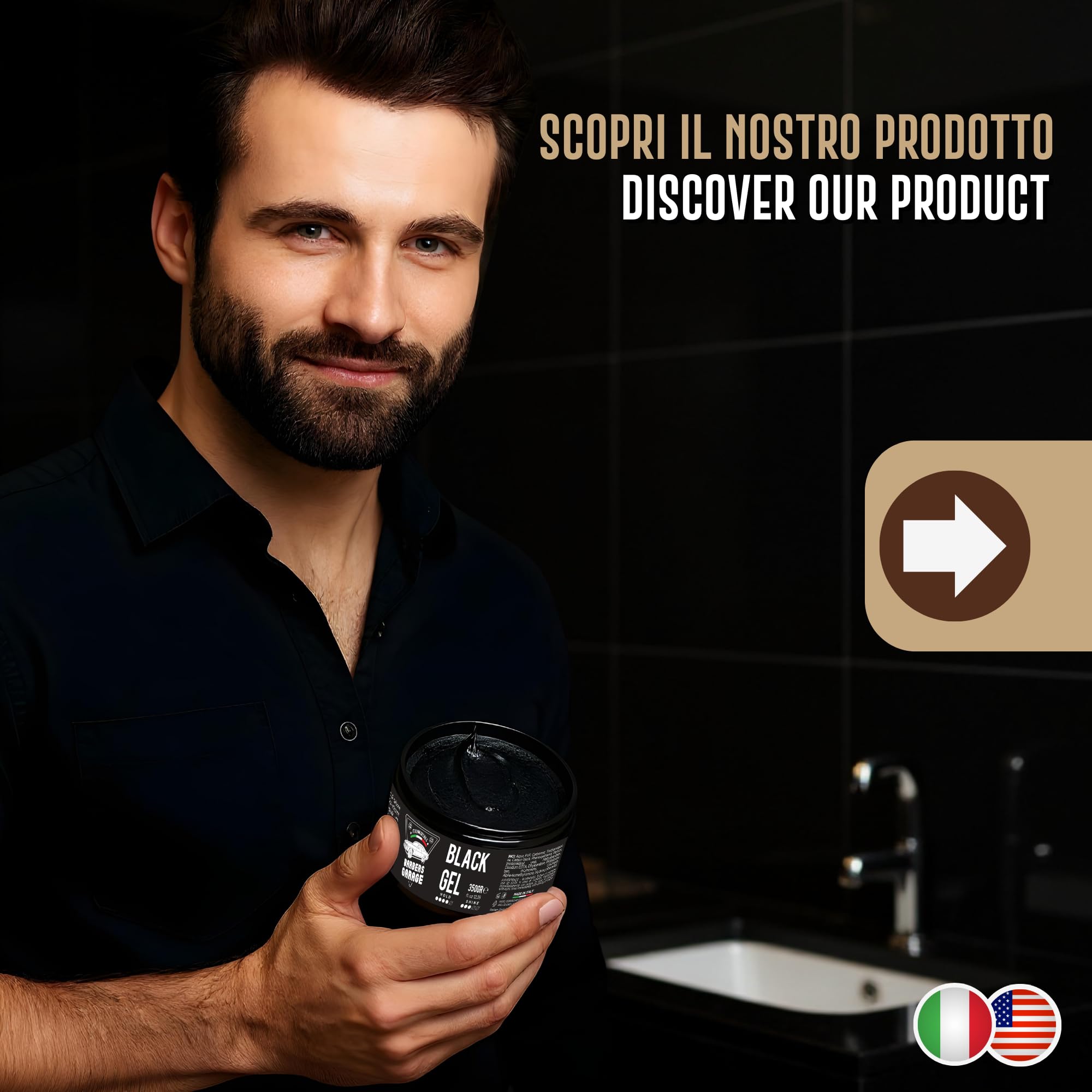 Barbers Garage® Gel Colorante Uomo – Gel Nero per Capelli Bianchi e Grigi, Coprente Naturale, Tenuta Forte, Con Carbone Vegetale – Made in Italy