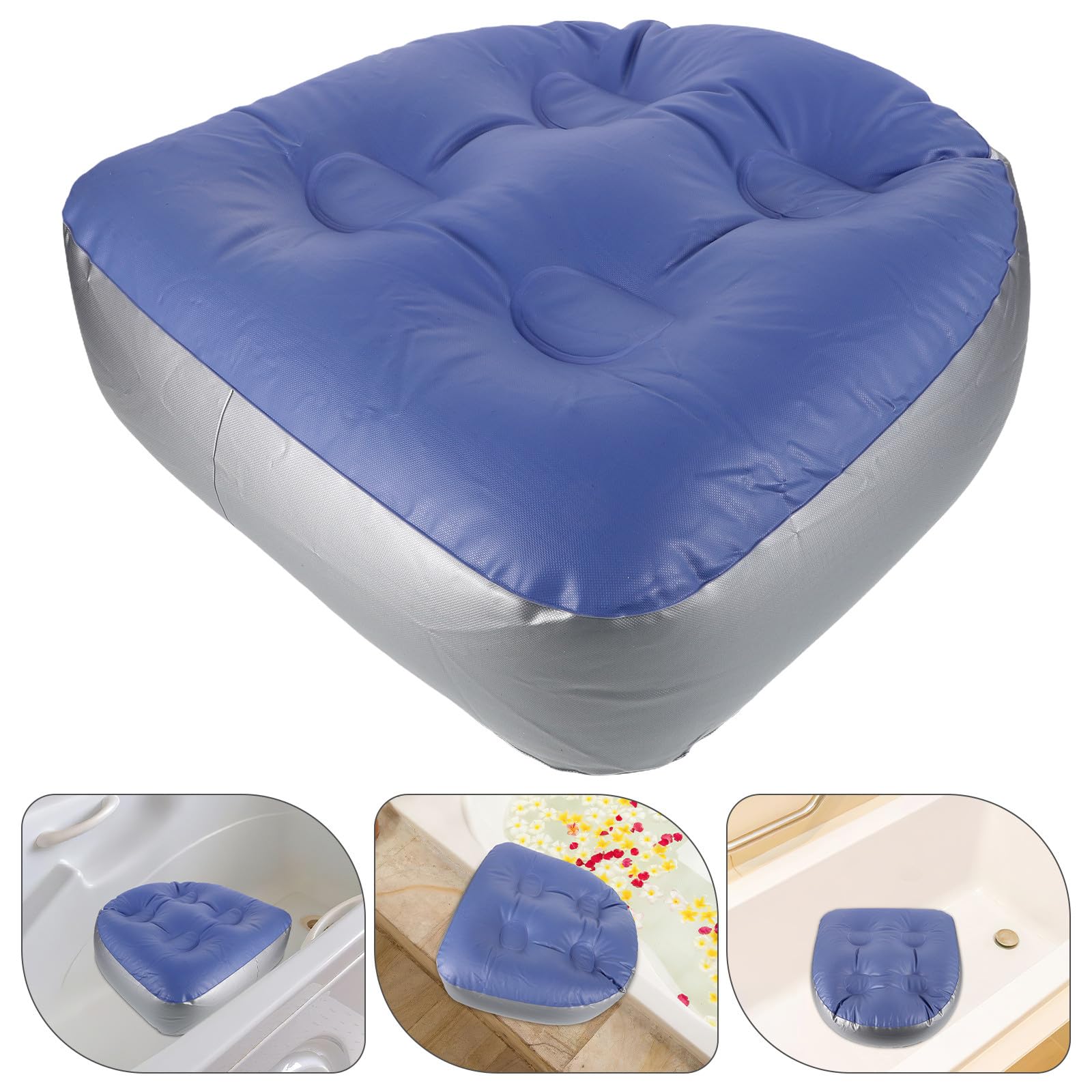 SHINEOFI Lot de 2 Coussins de Siège Gonflables Épais Bleus avec Ventouses, Rehausseurs de Bain Réglables pour Spa et Sauna, Accessoires de Bain pour Détente et Confort Adulte