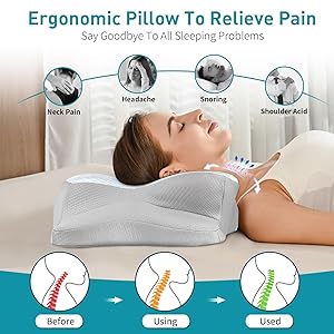 Cervical Pillow for Neck Pain Relief - Ergonomic Pillow for Sleeping Side Sleeper Pillow for Adults, Contour Neck Pillow Cooling Memory Foam Pillows, Orthopedic Bed Pillow for Back Stomach Sleepers