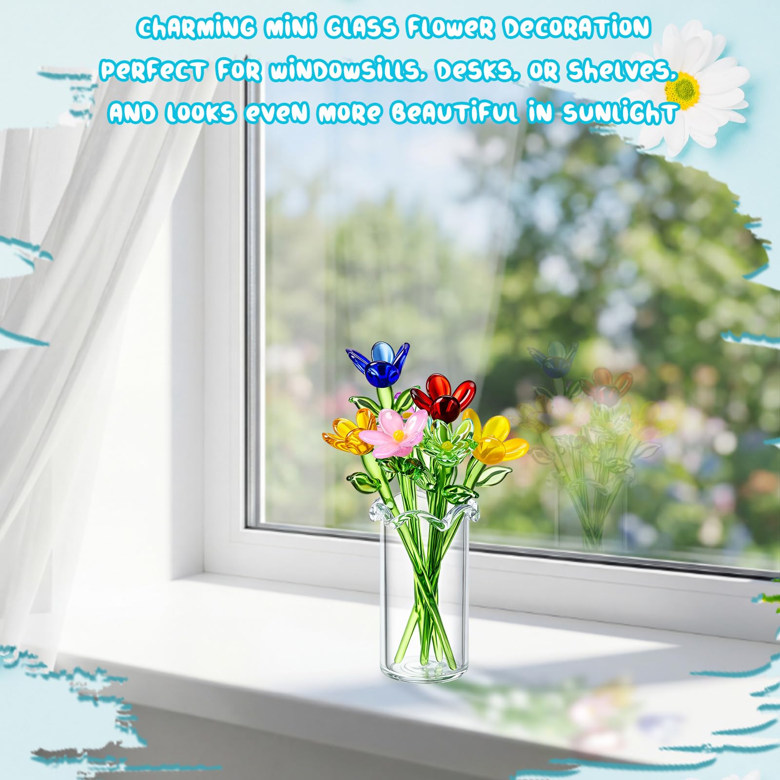 Amazon.com: Fiwochic 7 Pcs Miniature Glass Flower Leave and 1 Pcs
