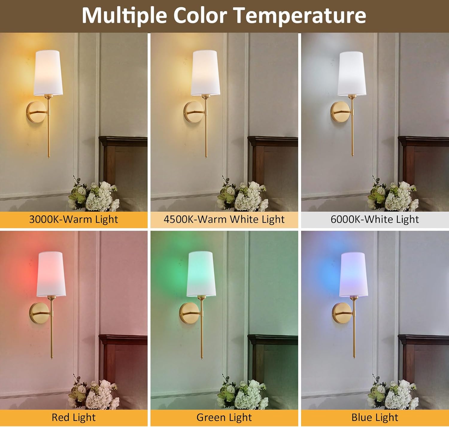 Battery Operated Wall Sconce Set of 2, Rechargeable Wall Lights, Multi-Color Detachable Rechargeable Bulbs, for Bedroom Living Room Hallway