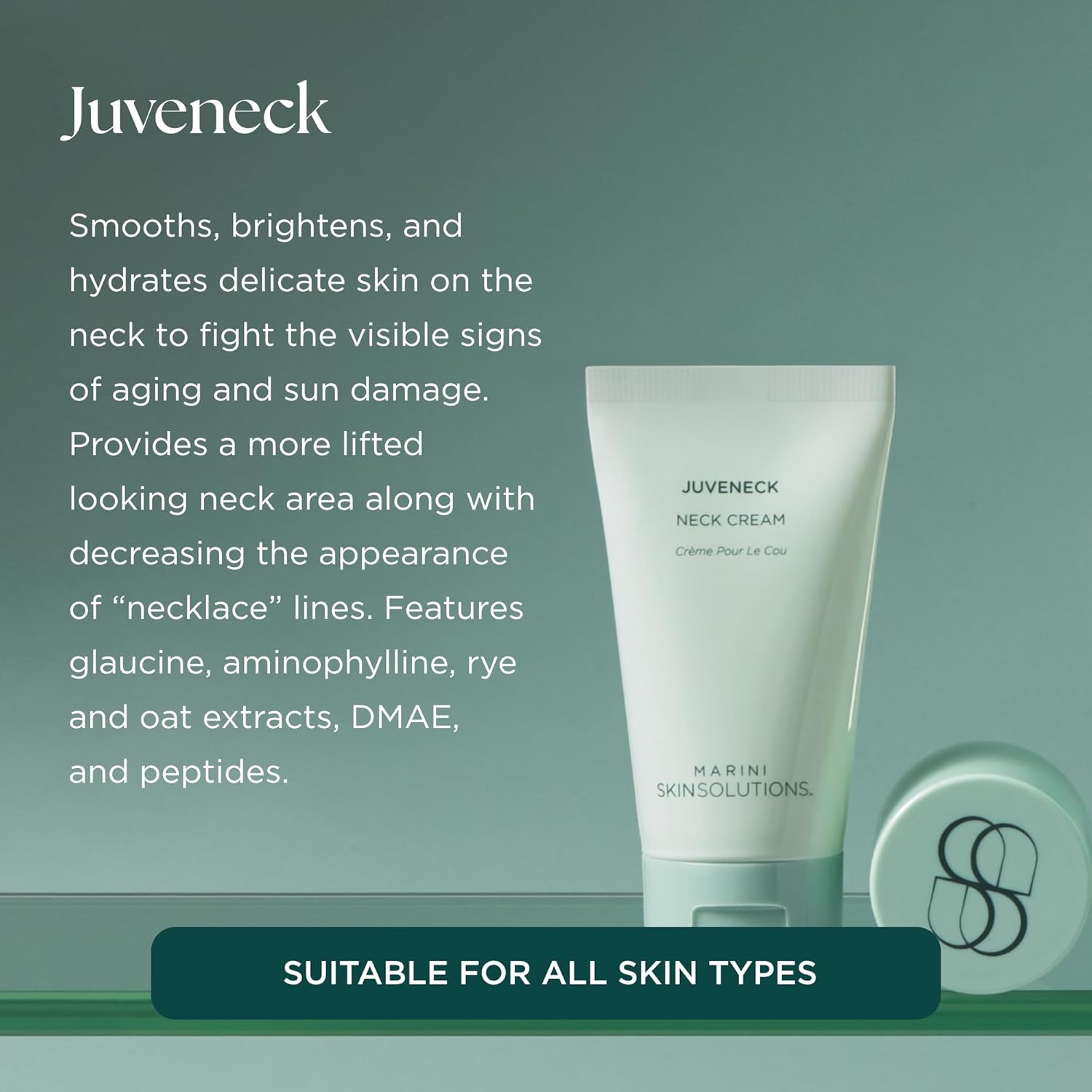 Marini SkinSolutions Juveneck Neck Cream - Increases Hydration & Decreases Appearance of Uneven Texture, Wrinkles & Discoloration with Peptides, DMAE & Hyaluronic Acid - Made in the USA - 1.7 oz