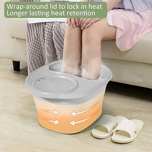 Miniatura 7 de Huntoshon Cuenca de baño plegable para pies, portátil, cubo de spa plegable para remojar los pies con tapa y masaje para el hogar, alivia los