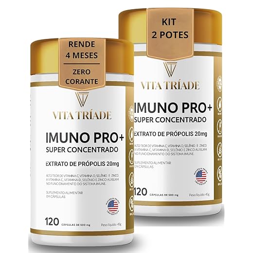Imunidade Concentrado com Vitamina D3, C, Zinco, Selênio e Própolis Verde – IMUNO PRO+ Vita Tríade – 240 Cápsulas kit 2x