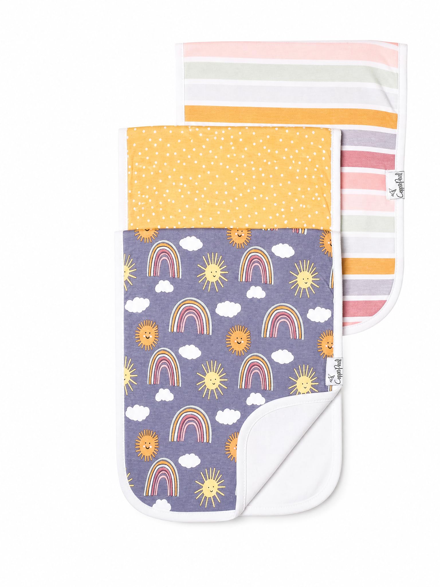 Copper Pearl Premium Baby Burp Cloths - 3-Pack Large Cotton Burp Cloths, Extra Soft Spit Up Rags with 3 Absorbent Layers, Perfect for Baby Boy and Baby Girl Gifts (21" x 10" Size, Hope Set)