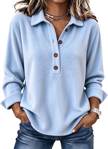 Polo Shirts for Women Golf Fleece Button Up Long Sleeve Golf Shirts | Button Up, Cute Fall Tops, Loose Fit, Business Casual, Office Tops, Blouses, Winter Cozy, Pullover Sweaters, Fashion Clothing