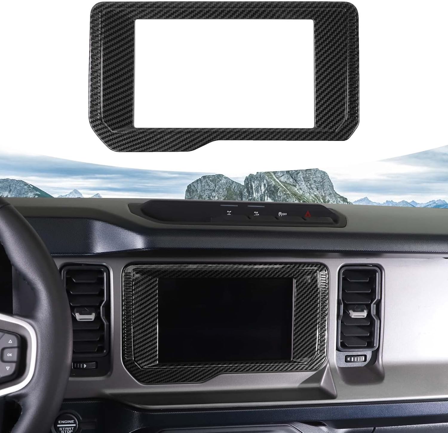 Center Console Navigation Screen Panel Cover Trim Compatible with Ford Bronco 2021-2023, Carbon Fiber (Only for Small Screen)