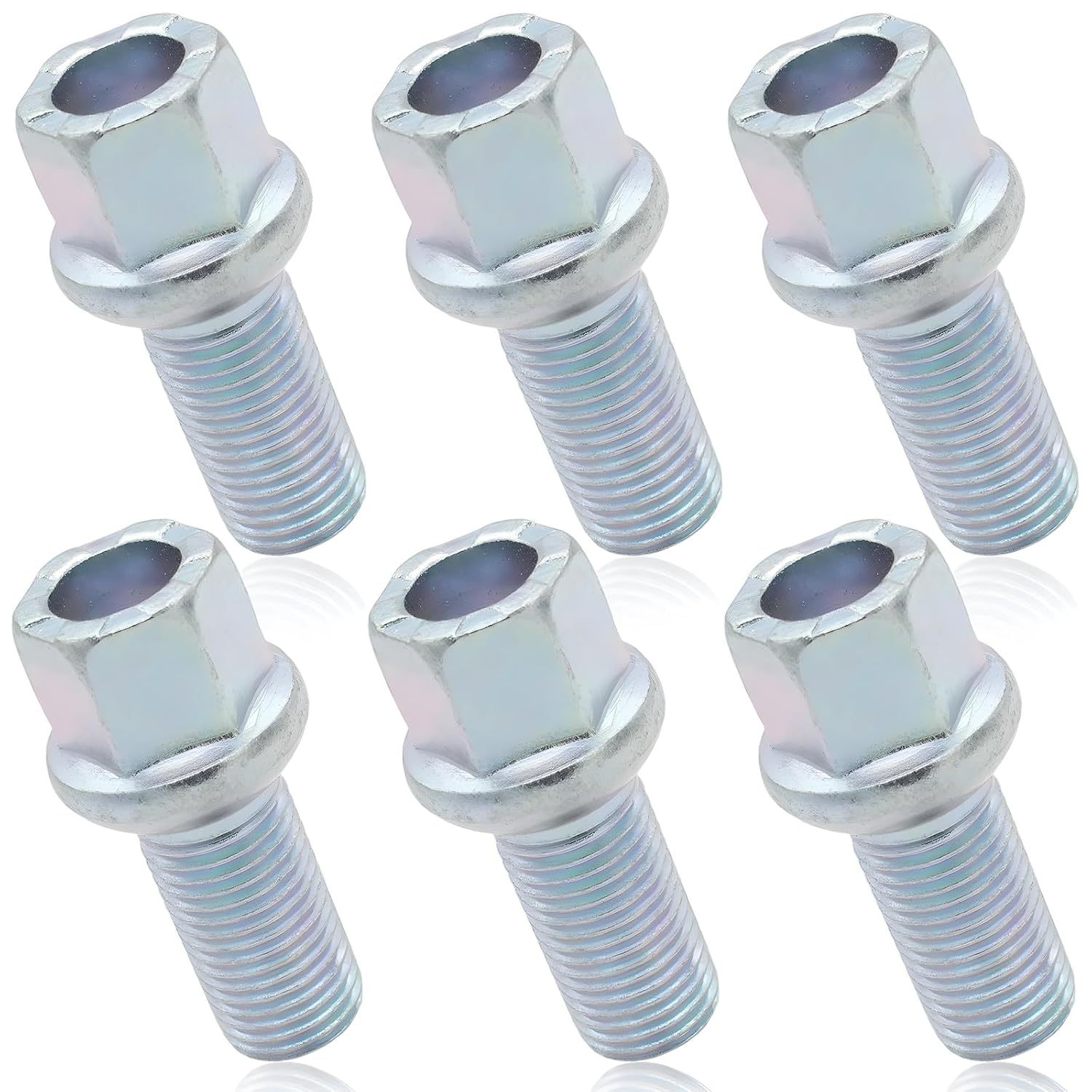 6PCS Wheel Bolts, WHT001812 M14x1.5 Wheels Lug Bolt Wheel Studs Ball Seat Lug Bolts Alloy Steel 27mm Shank Length Chrome Replace Bolt Studs Hub Screws with Nuts for Audi Seat Skoda VW