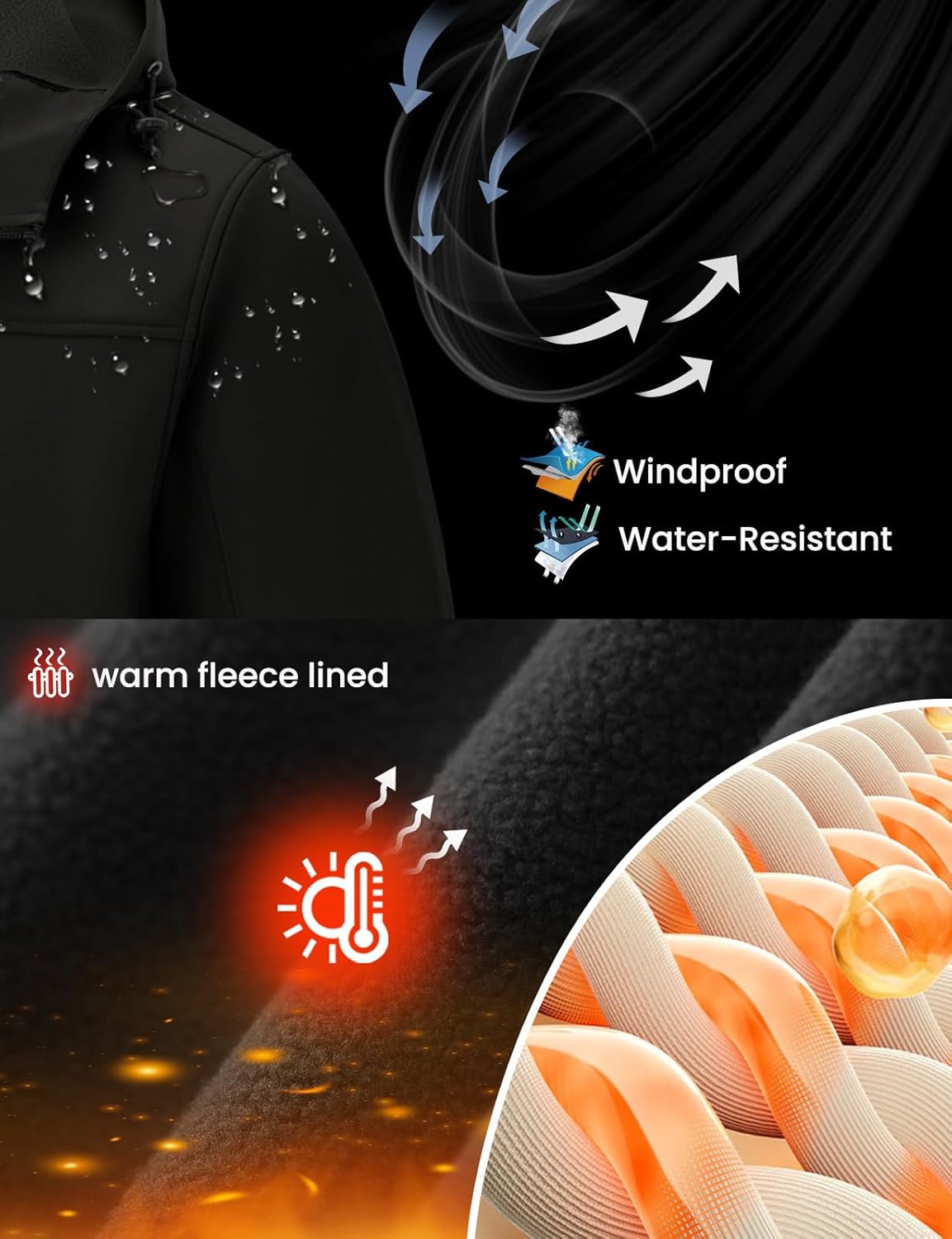 Rdruko Men's Winter Jackets Fleece Lined Hooded Water Resistant Insulated Windbreaker Softshell Jacket for Outdoor Hiking - Image 3
