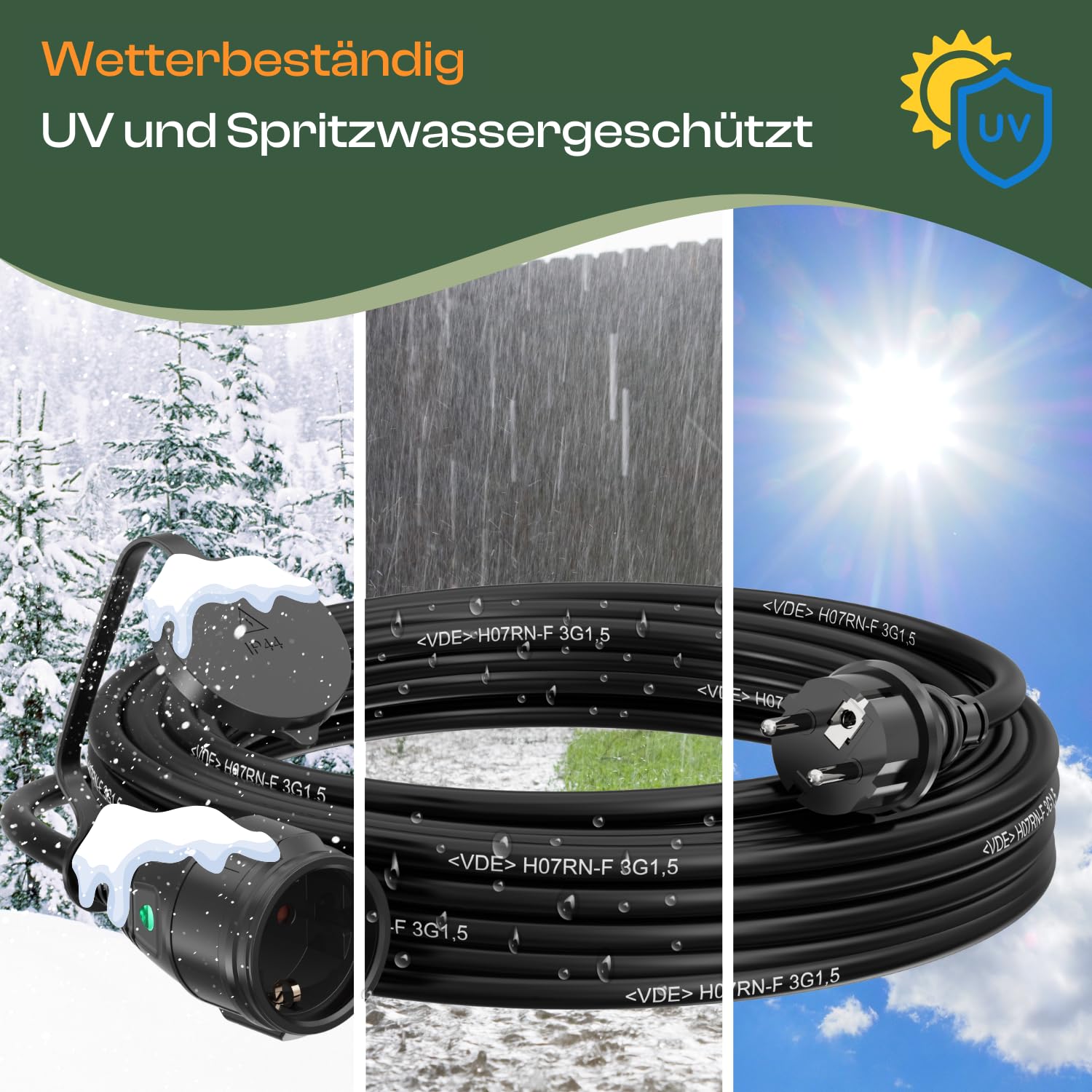 maxgo Outdoor Verlängerungskabel Außen Schuko Verlängerung Rasenmäher Kabel Stromkabel Außenbereich Extension Cable Verlaengerungskabel Garten Kabelverlängerung Elektrokabel Schukostecker, Größe:25m