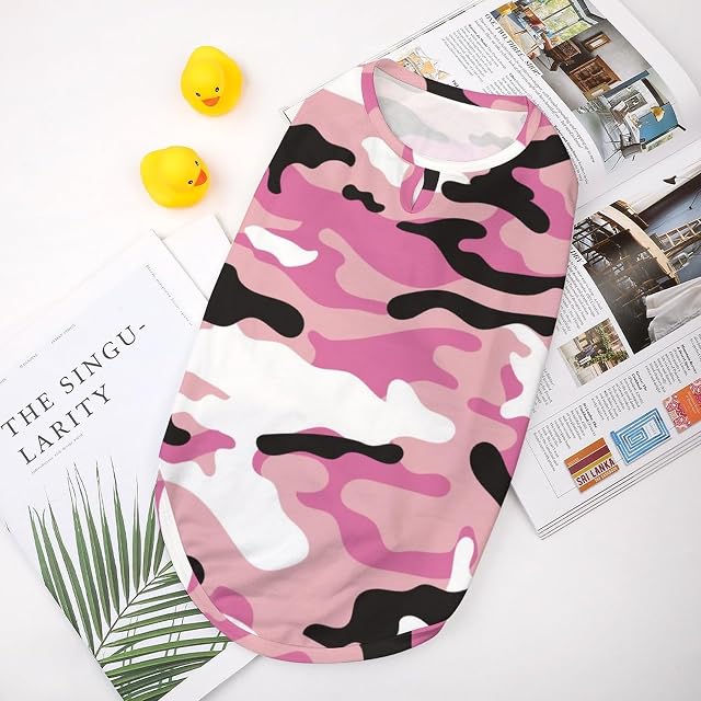 Foto 3 de 8 de Camisas para Perros Ropa Estampada para Mascotas con Camuflaje Rosa Camisetas Militares para Mascotas Camisas…
