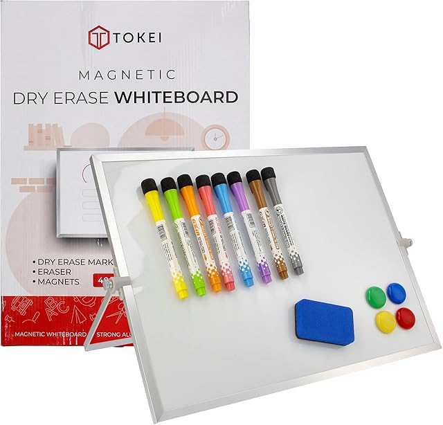 Tokei 40X30CM Small Double Sided A3 Magnetic White Board - Pen Set + Eraser Included - A Portable Mini Desktop Whiteboard for Office, Home and School- Magnetic Drawing Board