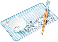 Vista 29 de Silver Buffalo Sanrio Hello Kitty - Juego de sushi de cerámica con lazo rojo y blanco con plato de salsa y palillos a juego